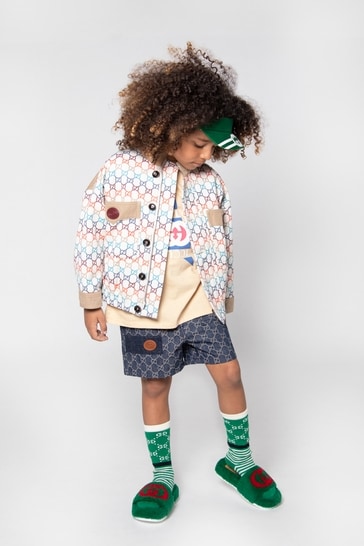 Kids Canvas Embroidered GG Jacket in Cream