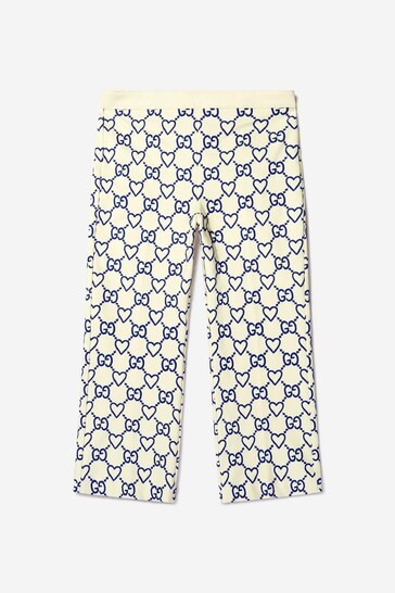 Girls Embroidered GG Trousers in Ivory
