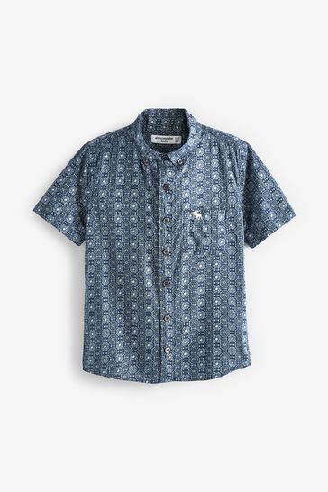 Abercrombie & Fitch Navy Short Sleeve Geo Print Shirt