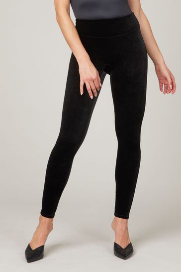 Spanx Black Velvet Velour Leggings Classic Boho Chic Women's Size L  Contemporary