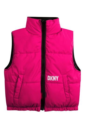 DKNY Pink And Black Logo Reverisble Gilet