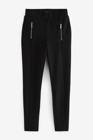 Black Ponte Zip Detail Leggings