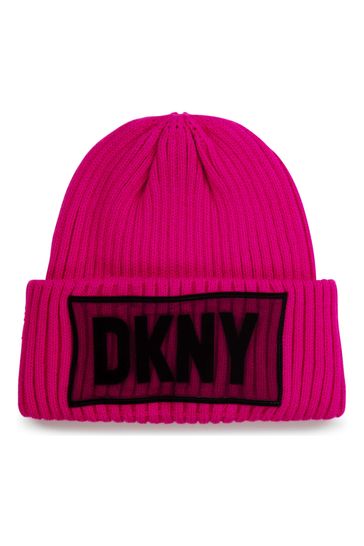 DKNY Pink Logo Beanie Hat