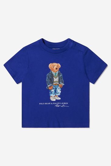 Baby Boys Cotton Jersey Polo Bear T-Shirt in Blue