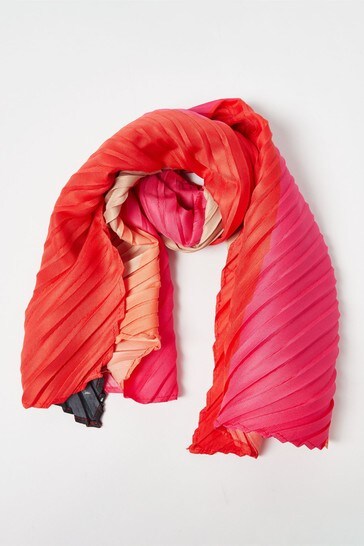 Oliver Bonas Pink Striped Print Pleated Square Hair Scarf