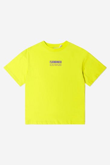 Unisex Cotton Fendiness Logo Print T-Shirt in Yellow