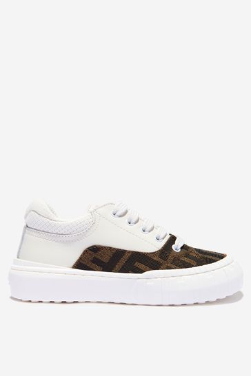 Unisex Leather And Canvas Logo Trainers in White