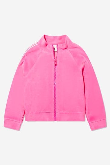 Girls Cotton Logo Trim Zip-Up Top in Pink