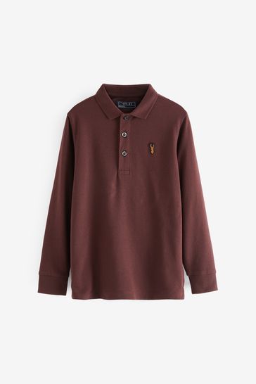 Plum Red Long Sleeve Pique Polo Shirt (3-16yrs)