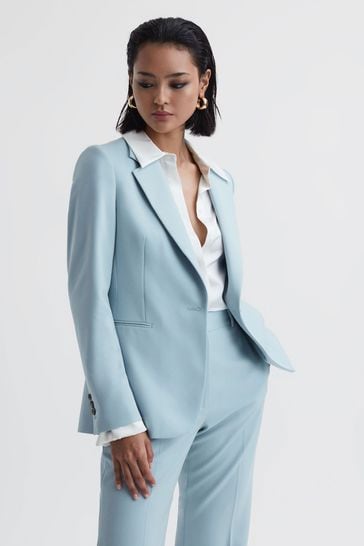 Reiss Blue Clara Single Breasted Wool Blend Blazer