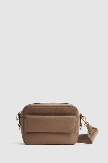 Reiss Taupe Cleo Leather Crossbody Camera Bag