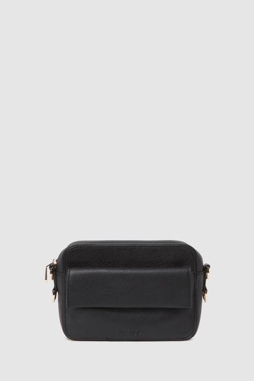 Reiss Black Cleo Leather Crossbody Camera Bag