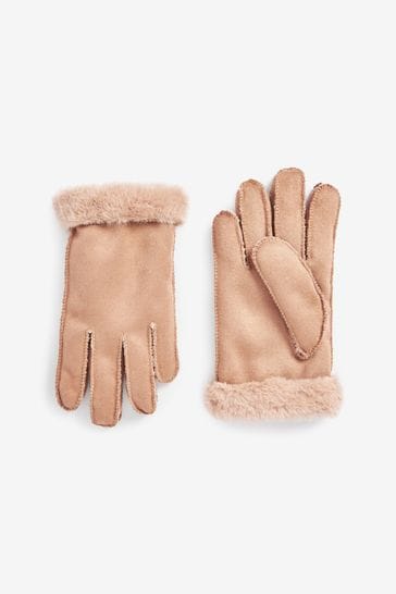 Camel Faux Suede Gloves (3-16yrs)