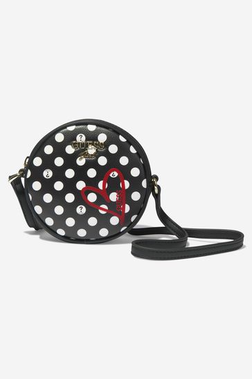 Girls Faux Leather Polka Dot Circle Bag in Black