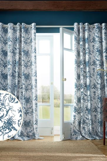 Laura Ashley Midnight Blue Tuileries Lined  Eyelet Curtains