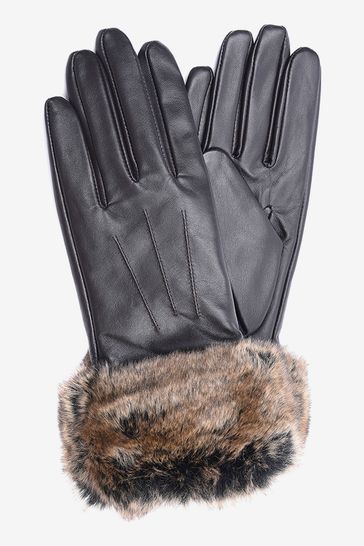 Barbour® Faux Fur Trimmed Leather Gloves
