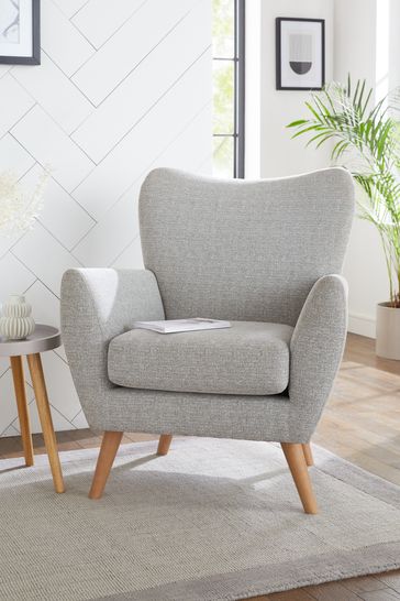 Tweedy Plain Mid Grey Wilson Oak Effect Legs Highback Armchair