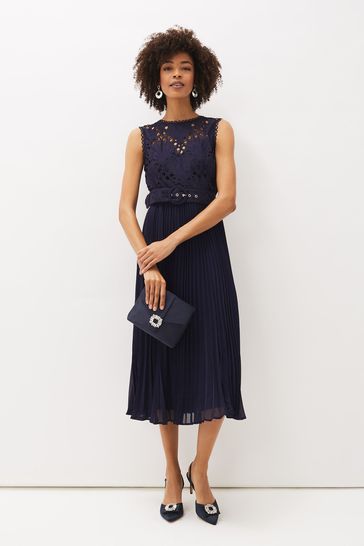 Phase Eight Amora Blue Lace Bodice Pleated Dress