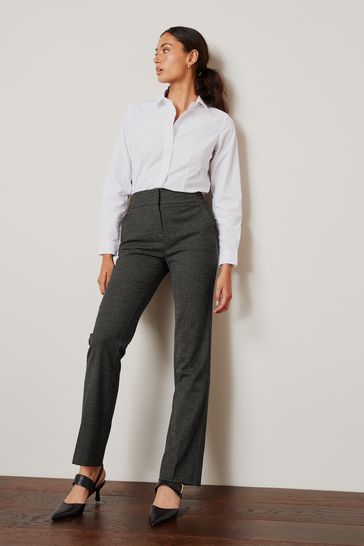 Grey Check Shapewear Boot Cut Trousers