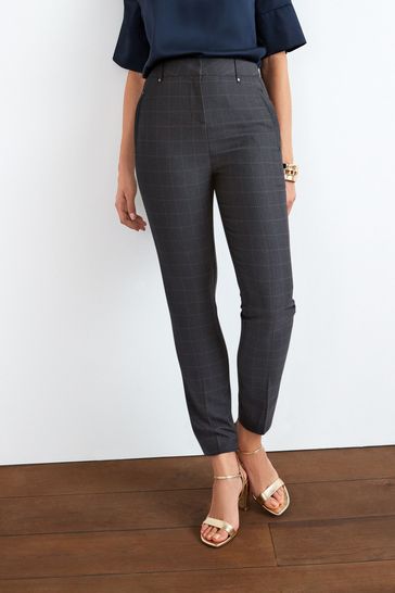 Grey Check Shapewear Slim Trousers