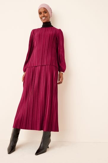 Buy Raspberry Pink Satin Plisse Layered Longline Dress from Next Denmark
