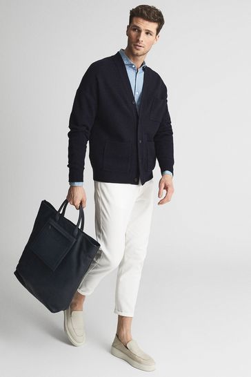 Buy Reiss Dark Navy Bellingham North South Leather Tote Bag from