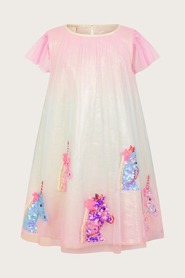 Monsoon Blue Disco Unicorn Trapeze Sew Dress