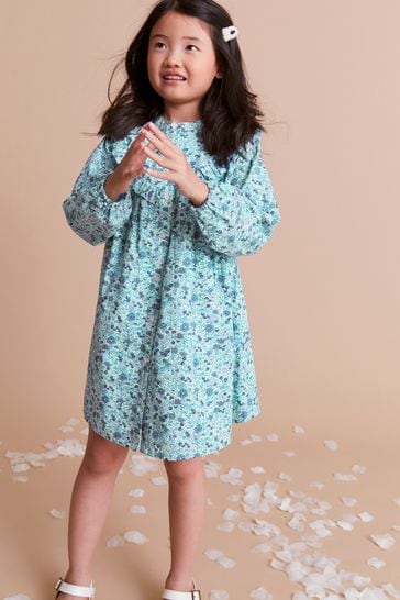 Laura Ashley Blue Girls Floral Shirt Dress