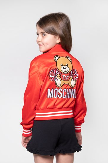 Girls Teddy Toy Cheerleader Bomber Jacket in Red