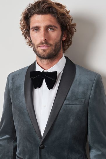 Grey Slim Fit Velvet Blazer