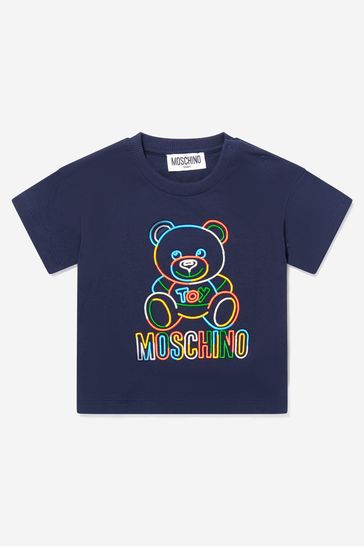 Baby Unisex Cotton Teddy Toy Logo T-Shirt in Navy