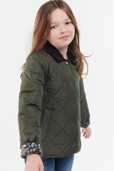 Barbour® Green Foxley Girls Reversible Quilted Jacket