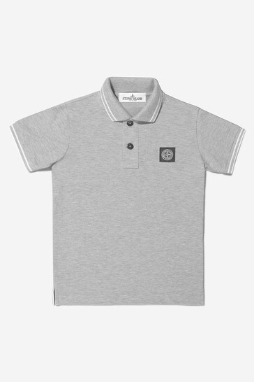 Boys Grey Cotton Logo Polo Shirt