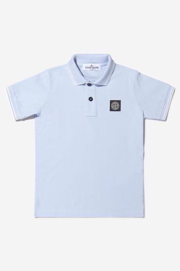 Boys Cotton Logo Polo Shirt in Blue