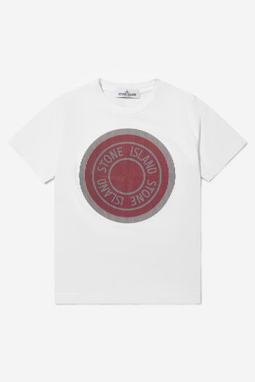 Boys Cotton Short Sleeve Logo Print T-Shirt in White