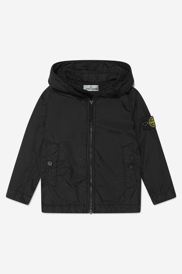 Boys Showerproof Hooded Zip-Up Jacket in Black