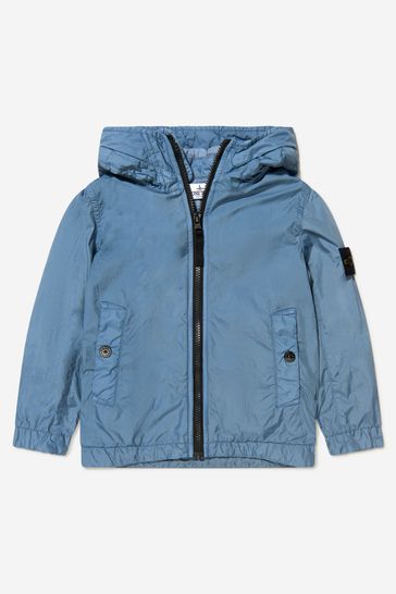 Boys Showerproof Hooded Zip Up Jacket in Blue