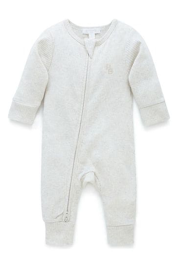 Purebaby Neutral Rib Zip Baby Footless Sleepsuit