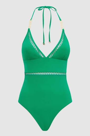 Green halter sales neck swimsuit