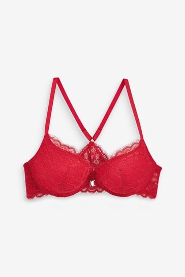 Coral Pink Push Up Pad Plunge Triple Boost Front Fastening Lace Bra