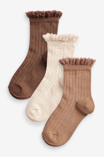 Neutral 3 Pack Cotton Rich Ruffle Ankle Socks