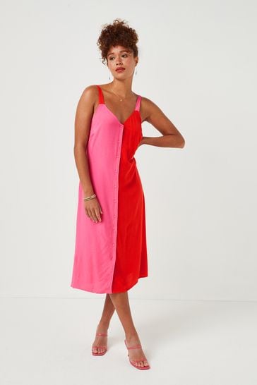 Pink/Red Strappy Midi Dress