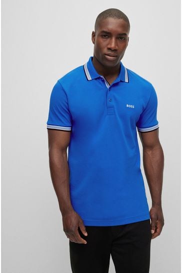BOSS Bright Blue/Blue Tipping Paddy Polo Pink Cream Shirt