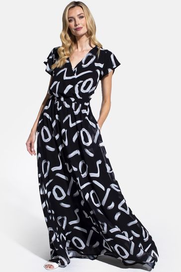 HotSquash Womens Black Chiffon Wrap-Top Maxi Dress