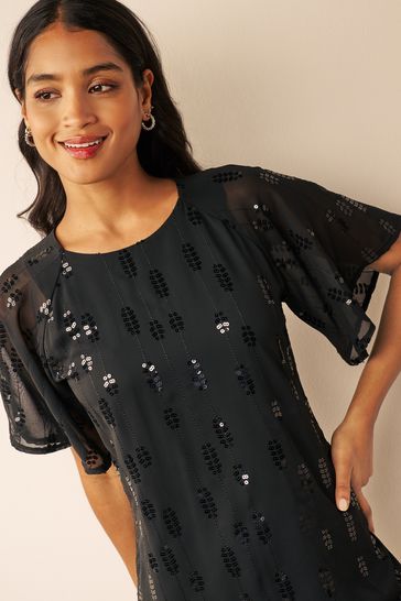 Black short sales sleeve sequin dress