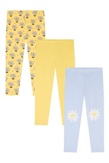 F&F Girls Blue 3 Pack Daisy Leggings