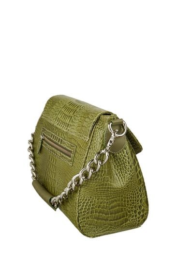 Buy OSPREY LONDON Olive Green Gabrielle Croc Leather Shoulder Bag