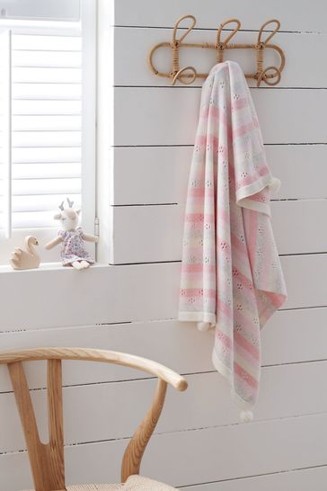 The White Company Pink Striped Cotton Cashmere Blanket