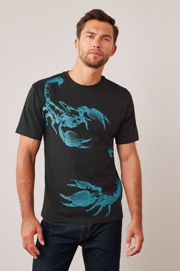 Black/Blue Scorpion Regular Fit Print T-Shirt