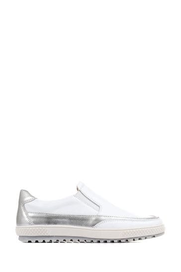 Pavers White Leather Slip-On Shoes